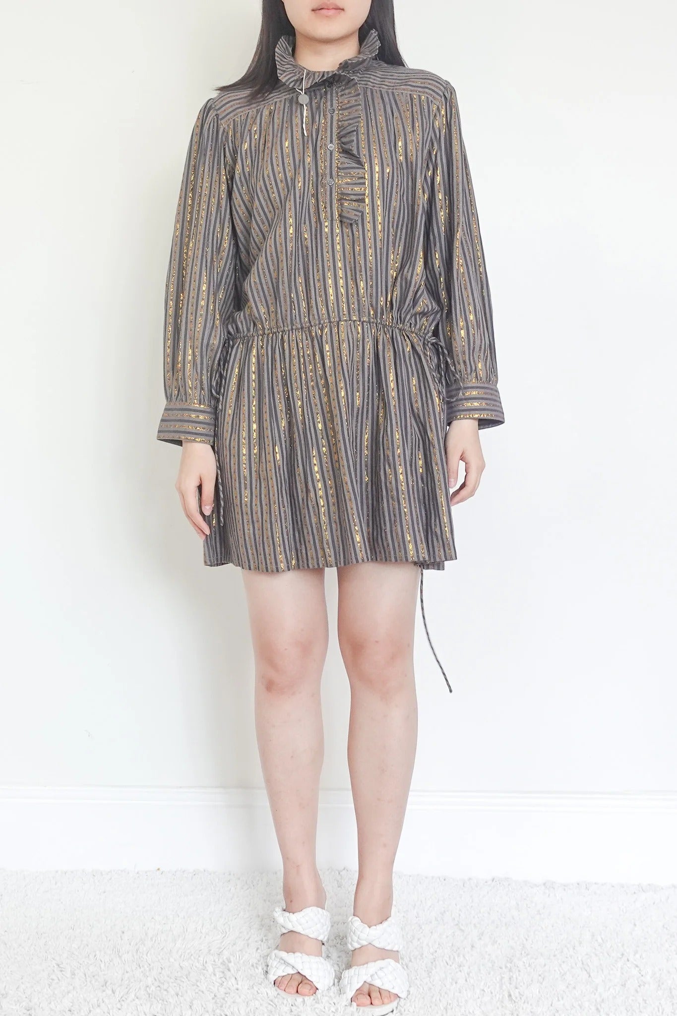 Gold detail stripe mini dress