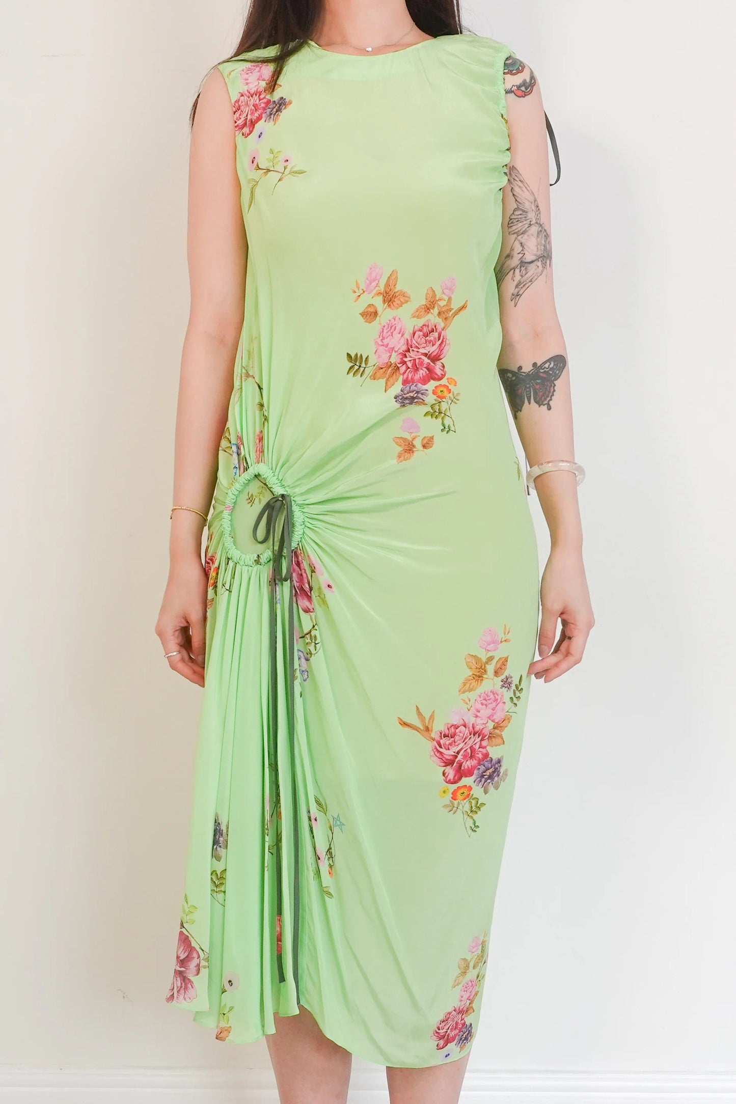 Green floral midi dress