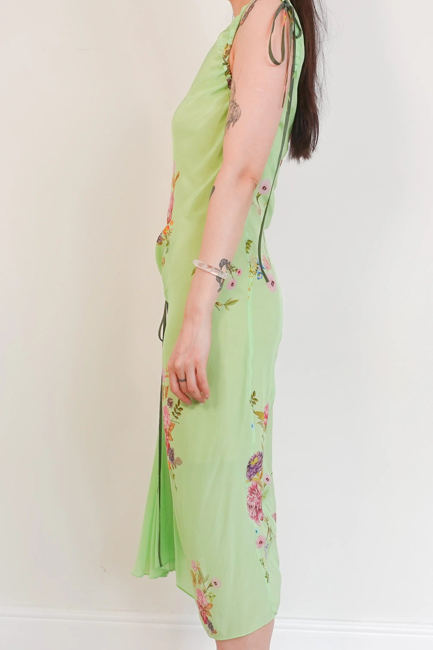 Green floral midi dress